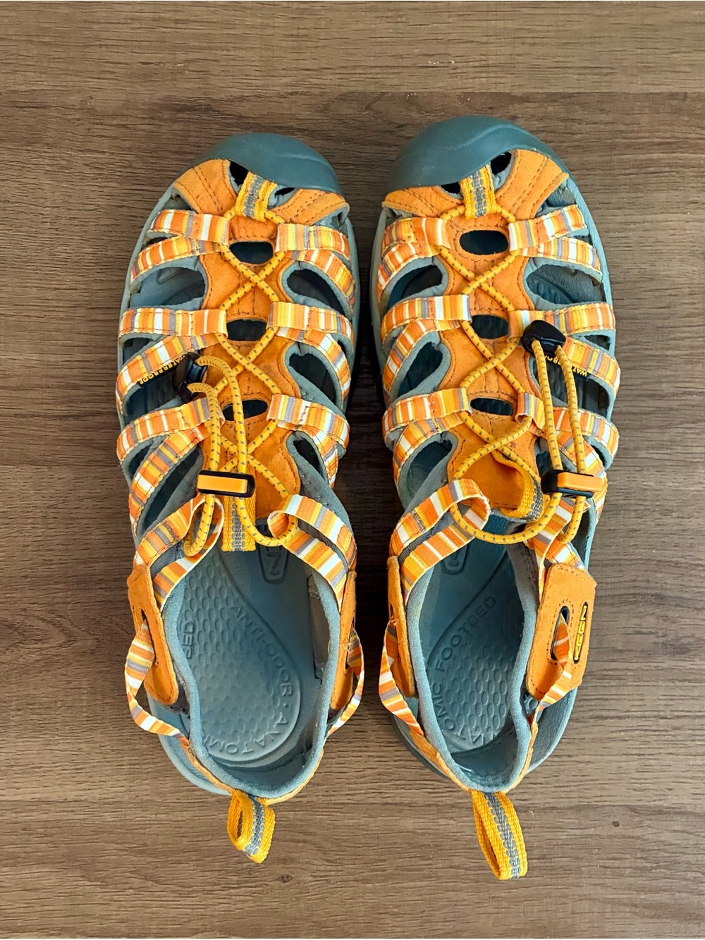 Keen Whisper Women’s Hiking Sandals Styled in a Vibrant Orange and Gray Size 9